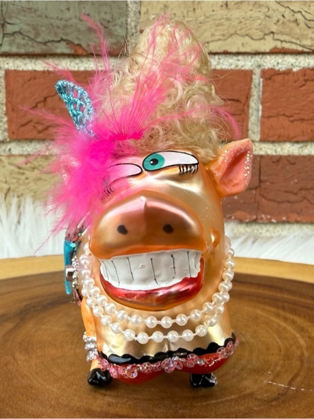 BestPysanky Fashion-Forward Pig Vibrantly Colored Glass Christmas Ornament 🐷